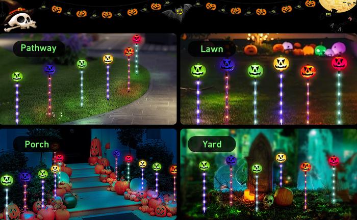 6-Pack Solar Halloween Pumpkin Garden Stake Lights, Solar Halloween Yard Stake Outdoor Waterproof Halloween Lighted Pumpkin Lights