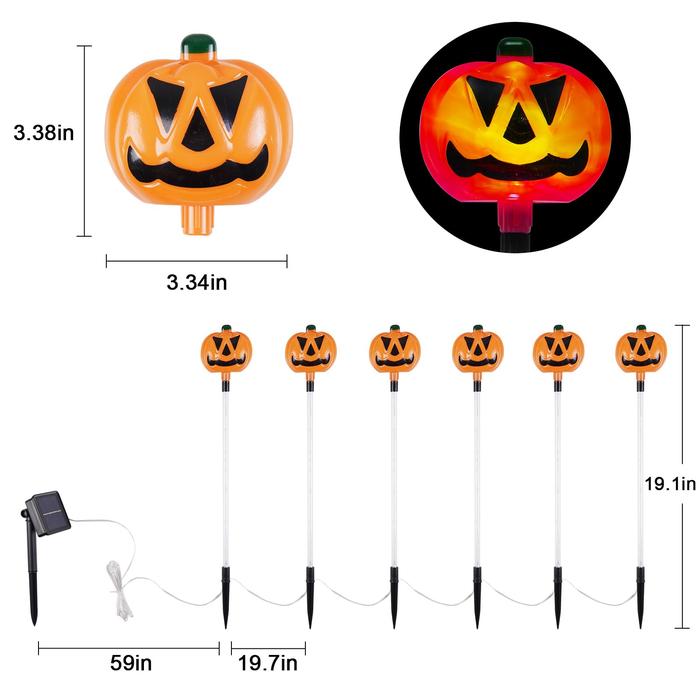 6-Pack Solar Halloween Pumpkin Garden Stake Lights, Solar Halloween Yard Stake Outdoor Waterproof Halloween Lighted Pumpkin Lights