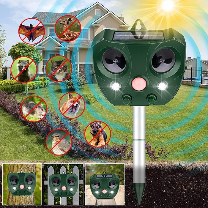 Solar Ultrasonic Animal Repeller with Motion Sensor and Light