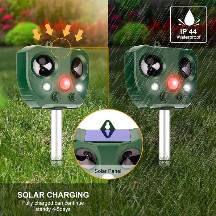 Solar Ultrasonic Animal Repeller with Motion Sensor and Light