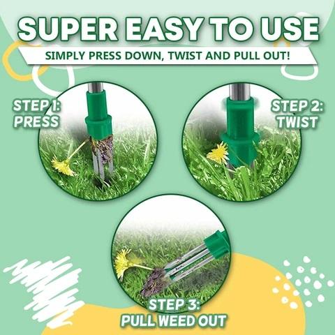 Our HomeEzy™ Standing Weed Puller Root Removal Tool allows you to take out stubborn weeds from the ground surface by simply twisting and pulling!