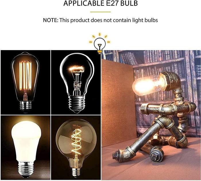 Steampunk Table Lamp, Creative Robot Style Desk Lamp Vintage Industrial Water Pipe Light For Bedside Table Nightstand Bar Restaurant Café