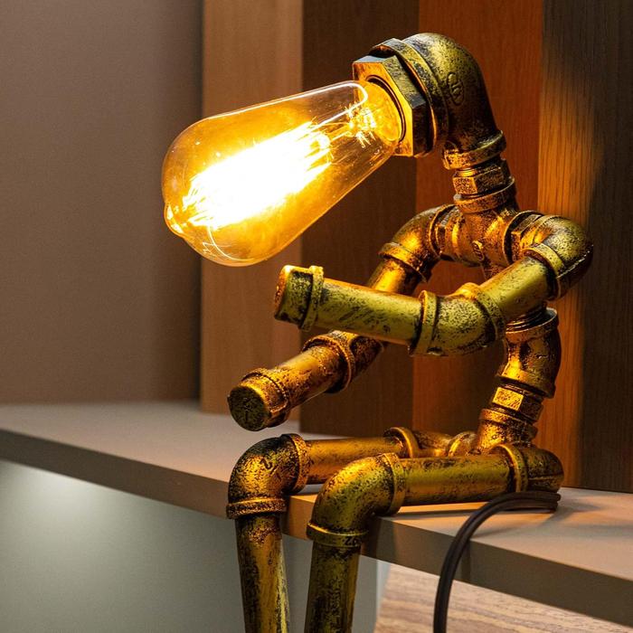 Steampunk Table Lamp, Retro Industrial Bronze Pipe Robot Desk Lamp