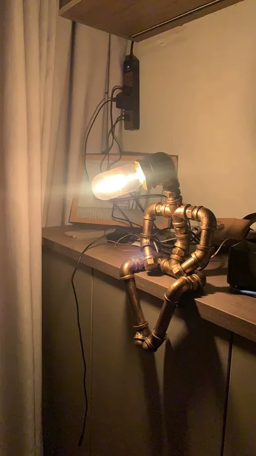 Steampunk Table Lamp, Retro Industrial Bronze Pipe Robot Desk Lamp photo review