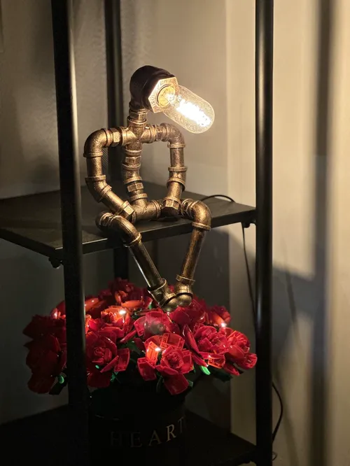 Steampunk Table Lamp, Retro Industrial Bronze Pipe Robot Desk Lamp photo review