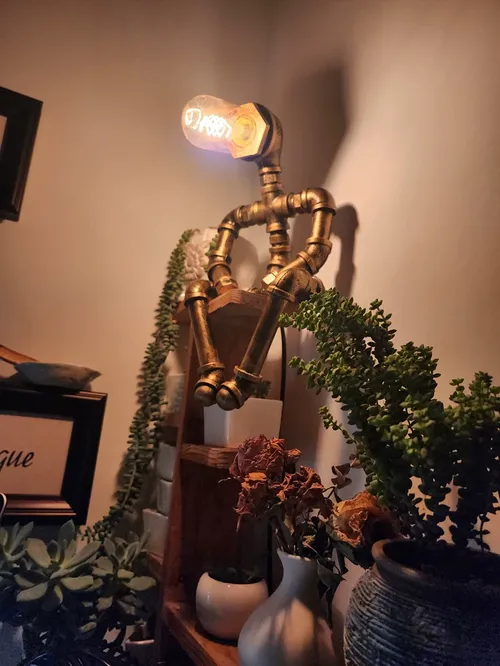 Steampunk Table Lamp, Retro Industrial Bronze Pipe Robot Desk Lamp photo review