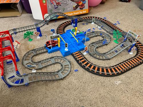 Toy Train Set for Toddlers, Train Track Set with Cars, Electric Train with Realistic Sound, Train Track Playset photo review