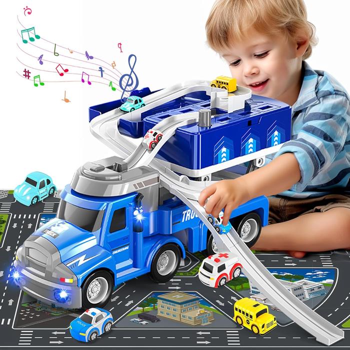 Track Transformer Storage Parking Lot Toys, Toy Cars Und Trucks, Vehicle Toys for Kids with Cars, Car Track Toy for Toddlers