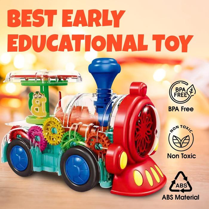 Transparent Electric Gear Train Toy with Flashing Lights and Music, Light Up Train Toys, Fun and Interactive Electric Train Toy