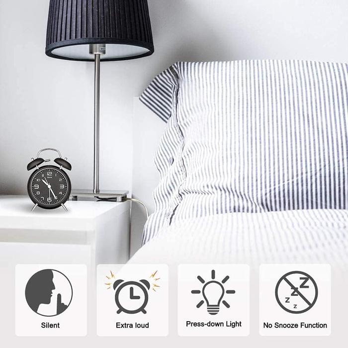 Twin Bell Metal Alarm Clock, Loud, 3D Dial