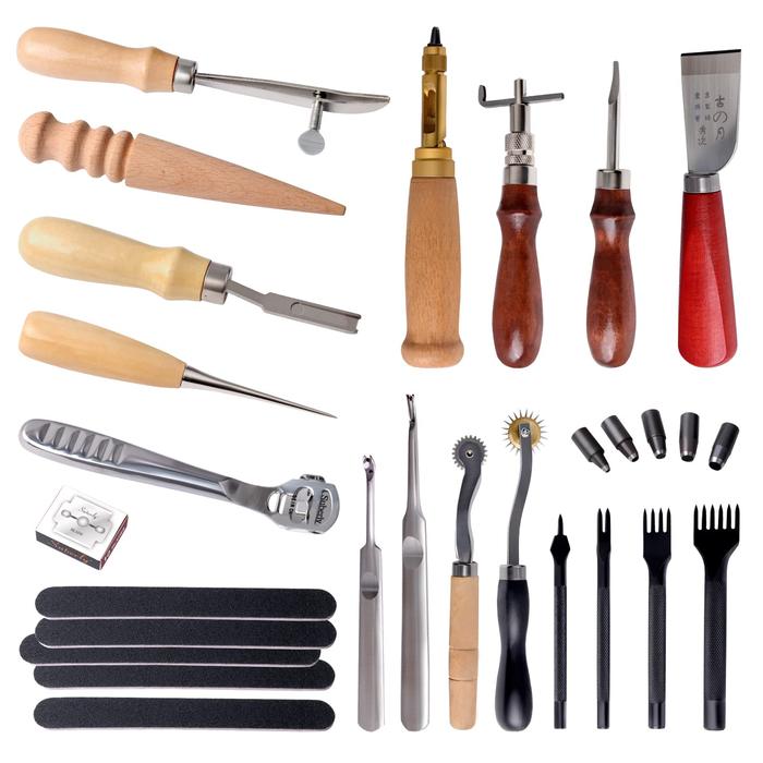 18-Piece Leather Craft Tools Kit - Leather Working Tools for Beginners - DIY Leather Working Essentials