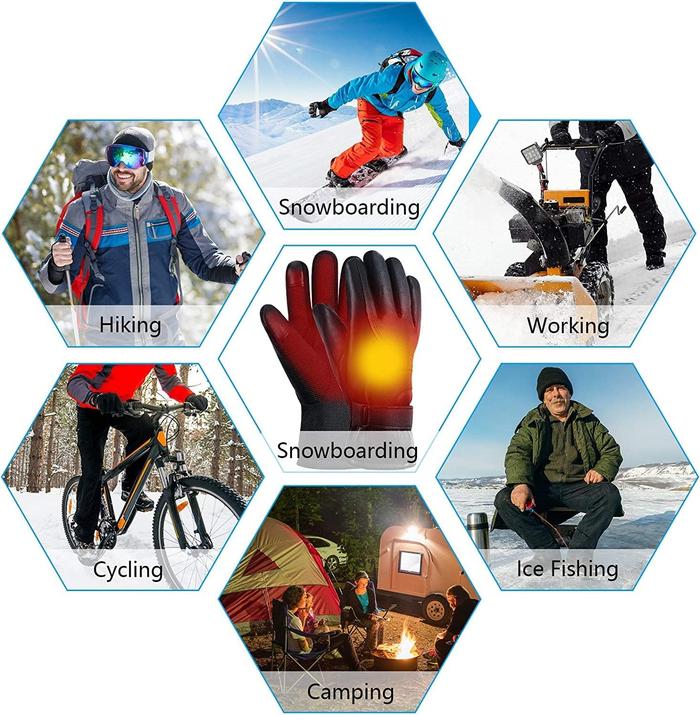 USB Heated Waterproof Leather Gloves for Winter Outdoor Sports
