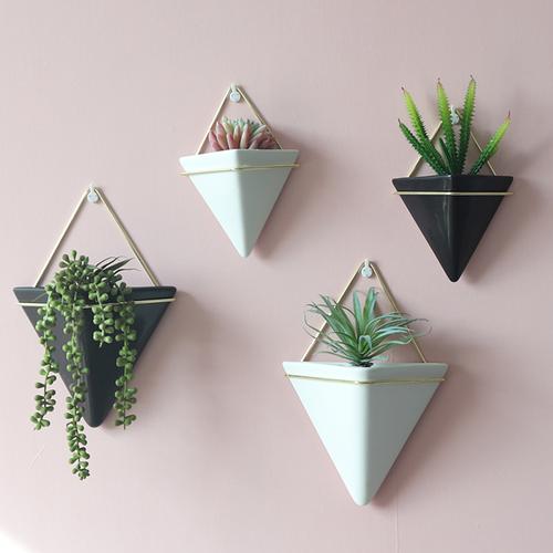 Wall Hanging Triangle Ceramic Vase for Home Decoration