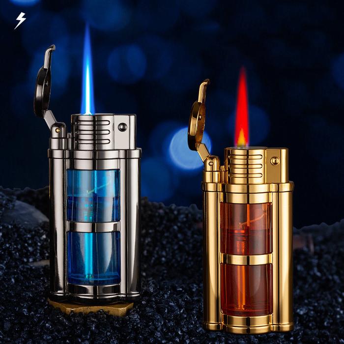 Retro Butane Metal Lighter with Transparent Fuel Tank