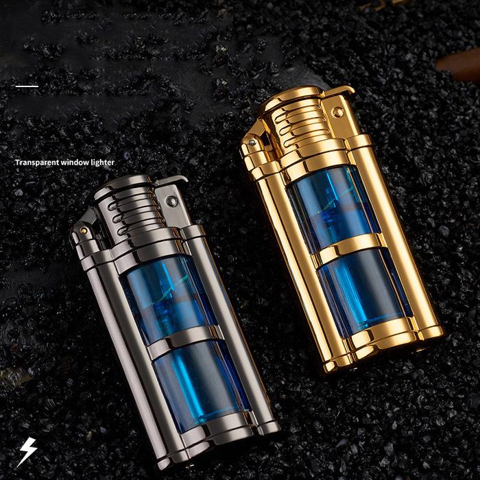 Retro Butane Metal Lighter with Transparent Fuel Tank