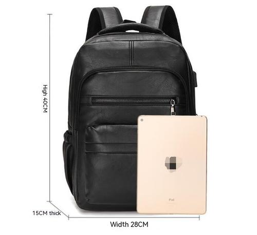Vintage Men's Leather Laptop Backpack with USB Charging Port