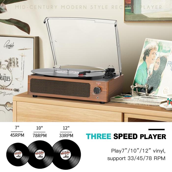 Vintage Record Players for Vinyl with Speakers, Belt-Driven Retro Turntable for Vinyl Records Support 3-Speed