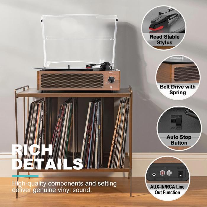 Vintage Record Players for Vinyl with Speakers, Belt-Driven Retro Turntable for Vinyl Records Support 3-Speed