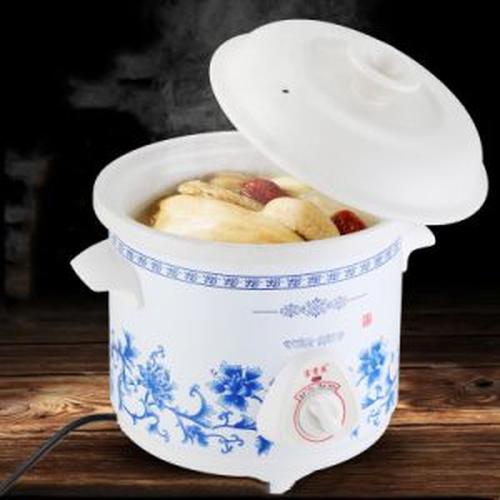 White Porcelain Automatic Electric Stew Pot, Slow Cooker Mechanical Timer