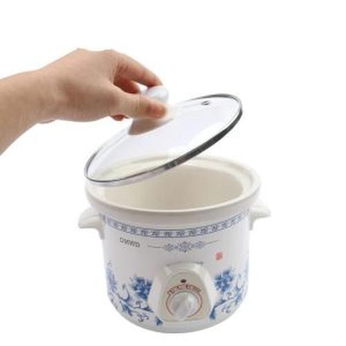 White Porcelain Automatic Electric Stew Pot, Slow Cooker Mechanical Timer