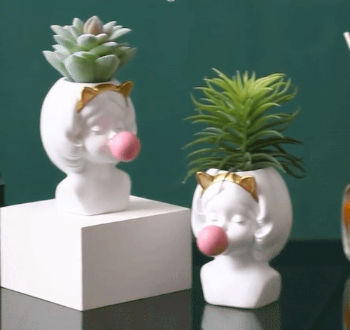 Nordic Cute Human Head Resin Flower Vase for Home Decoration