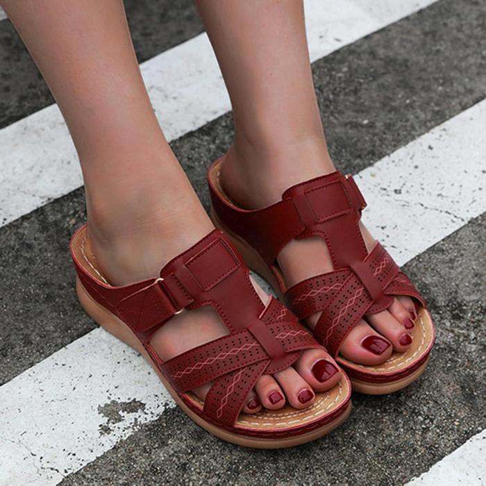 Women’s Retro Open Toe Wedge Sandals with Thick Sole