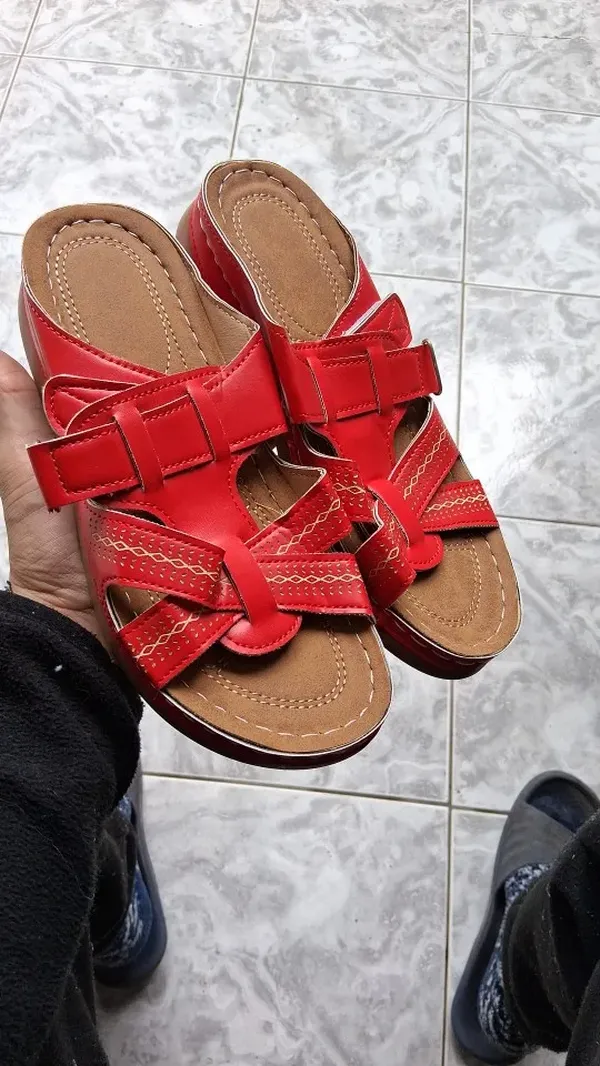 Women’s Retro Open Toe Wedge Sandals with Thick Sole photo review
