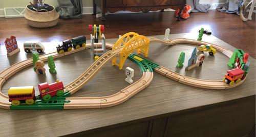 85pcs Wooden Train Set with Crane, Wooden Train Tracks Toy Train Set, Wooden Toys Train Set for Kids photo review